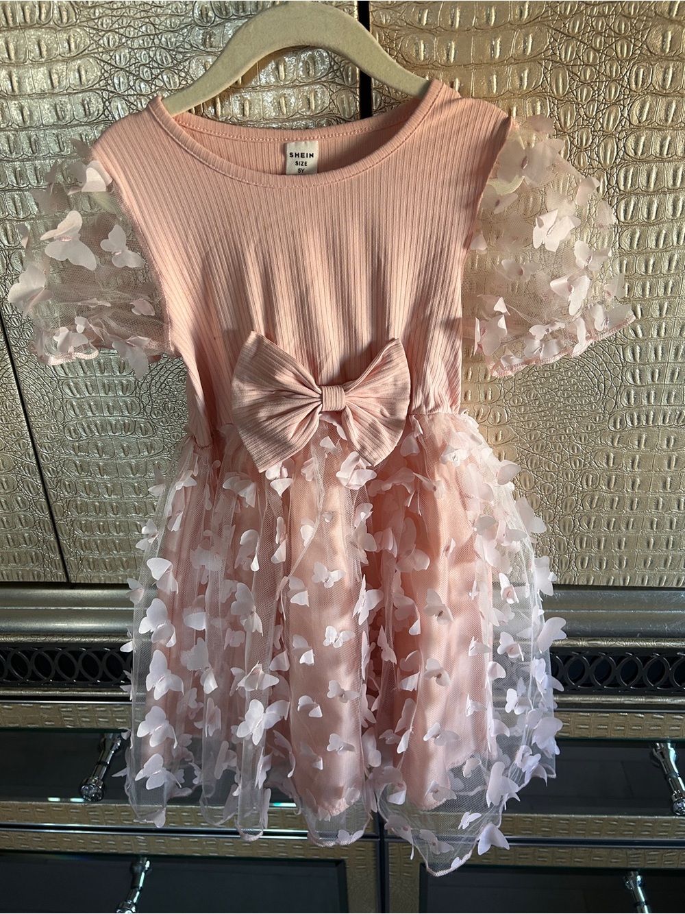 SHEIN Blush Pink Butterfly Bow Tulle Party Dress